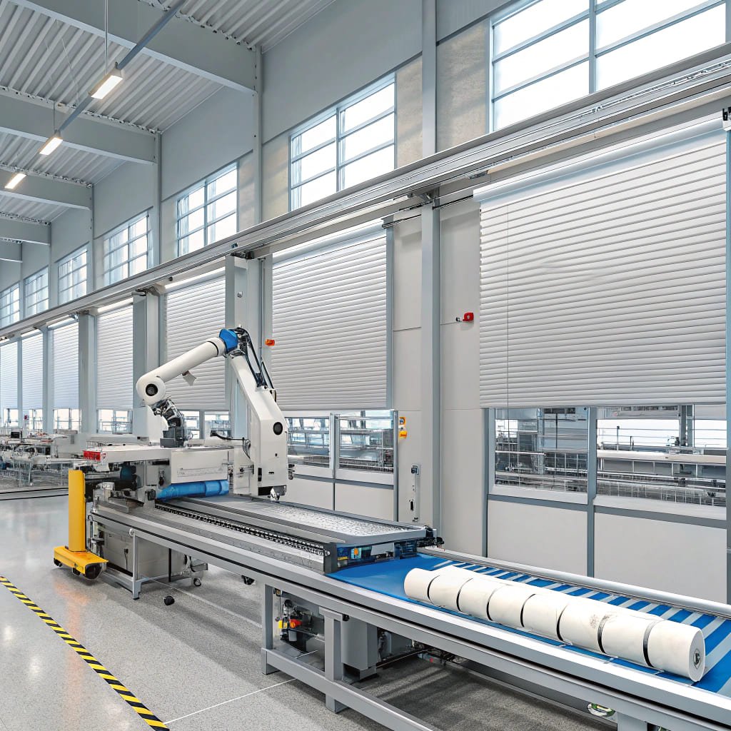 High-tech production line for smart blinds manufacturing, advanced automation using modern machinery