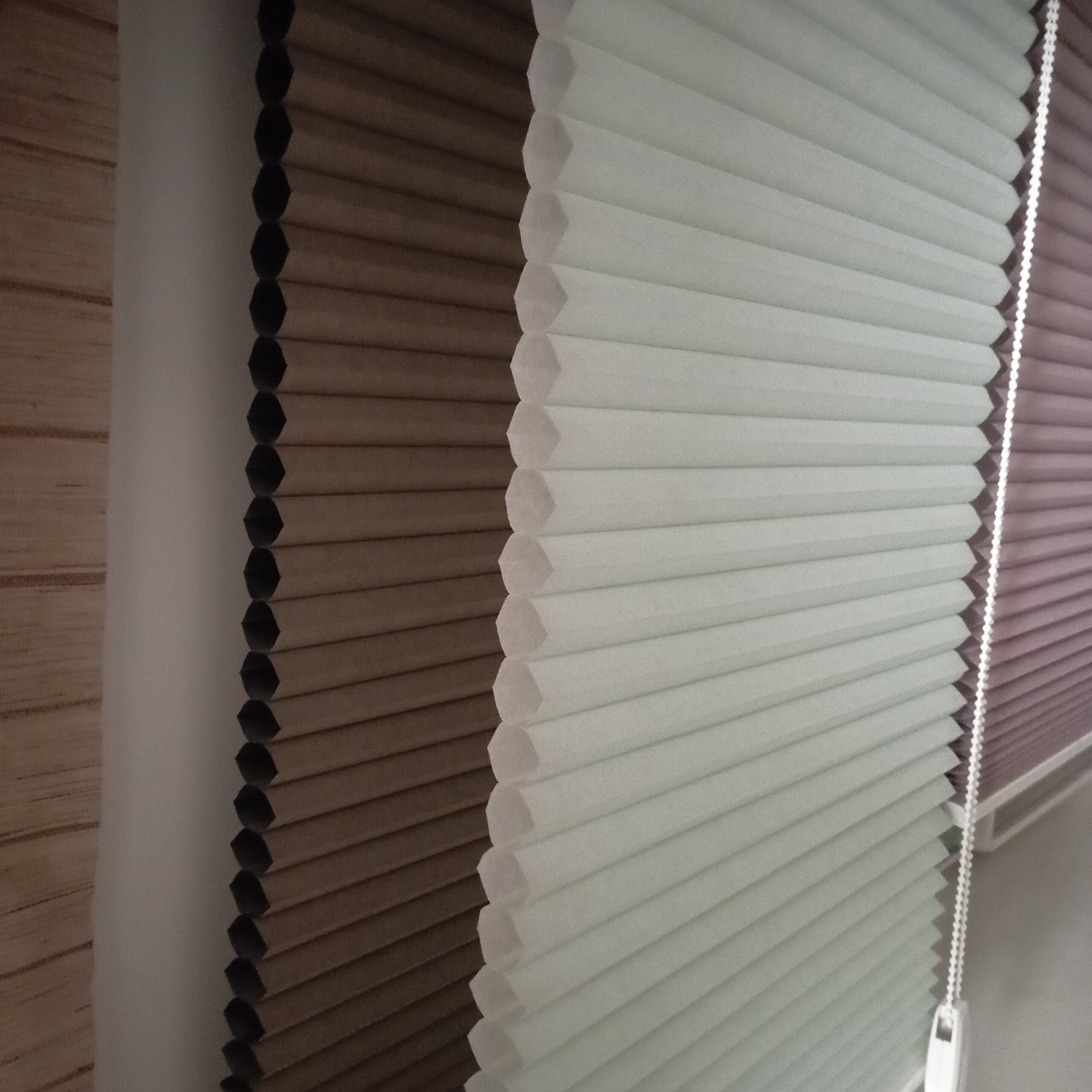 Closeup of honeycomb blinds cross-section