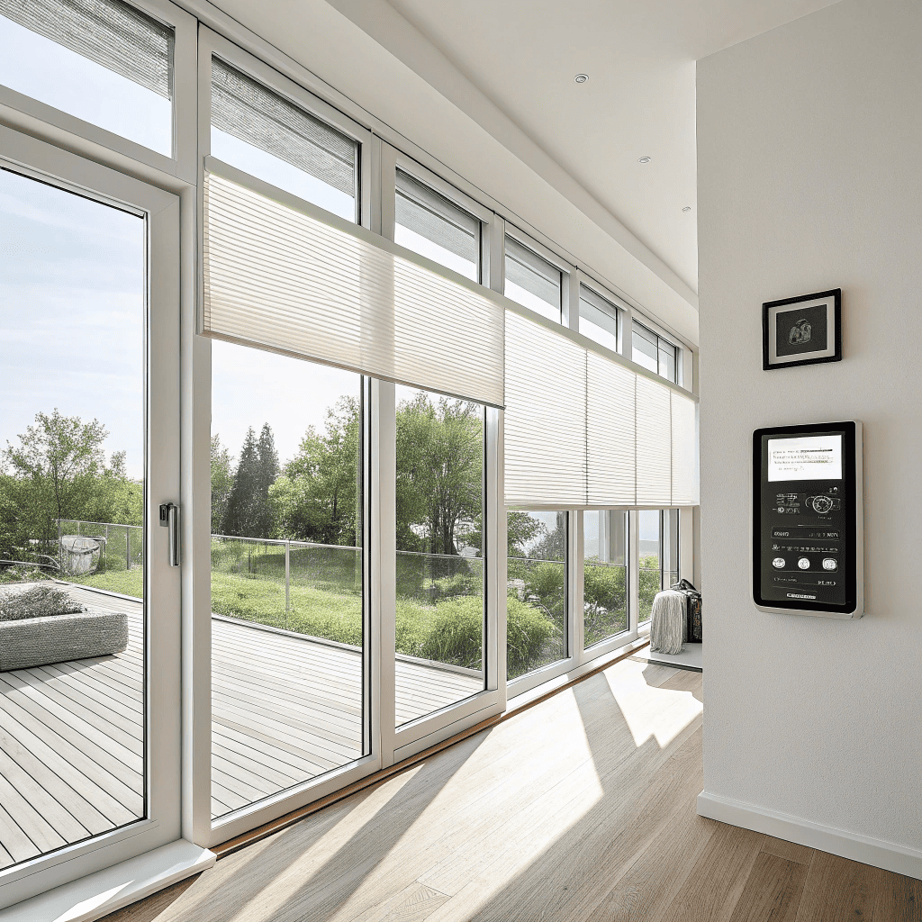 Stylish window treatment with smart blinds, integrating technology and design
