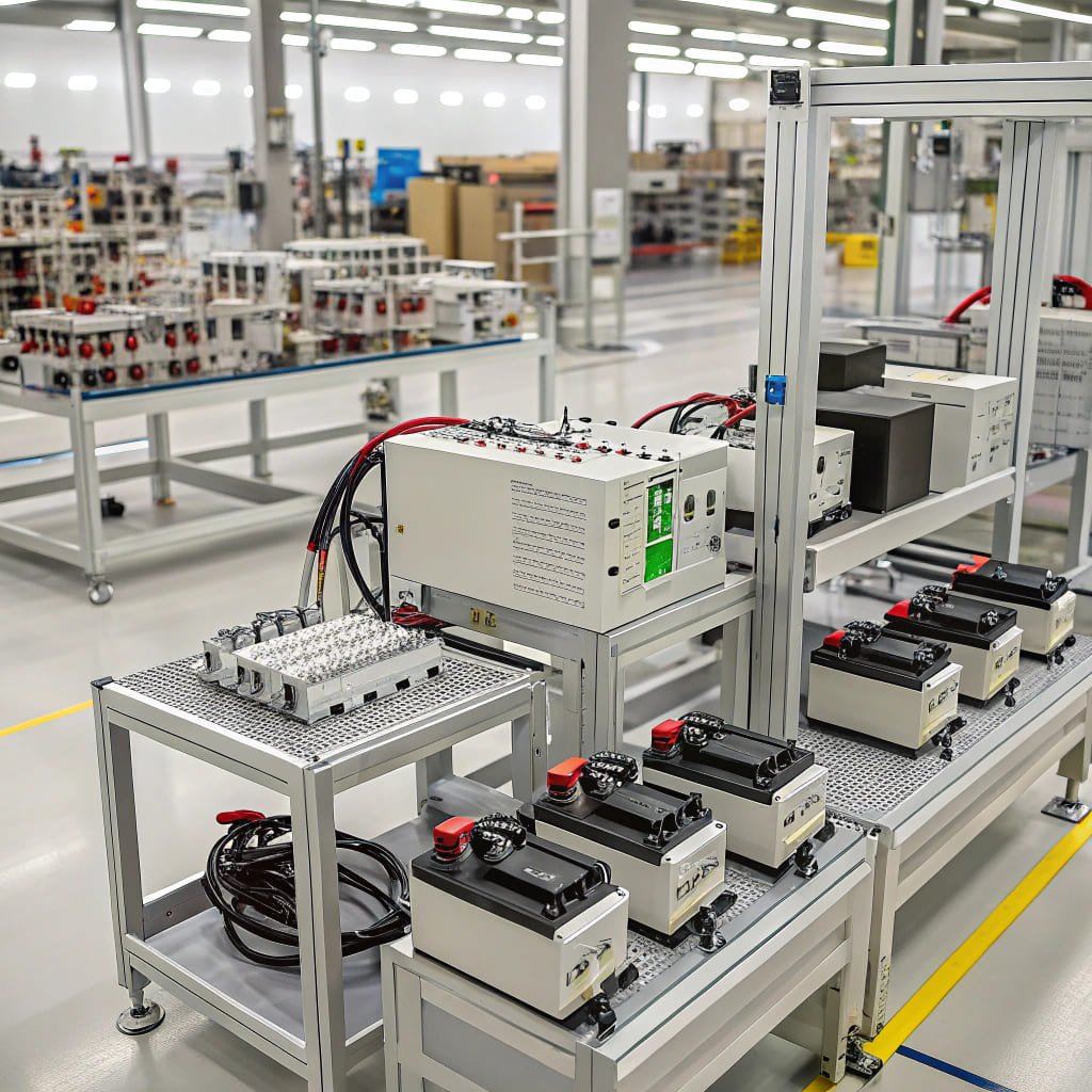 Battery assembly and testing in a modern factory facility for blinds technology