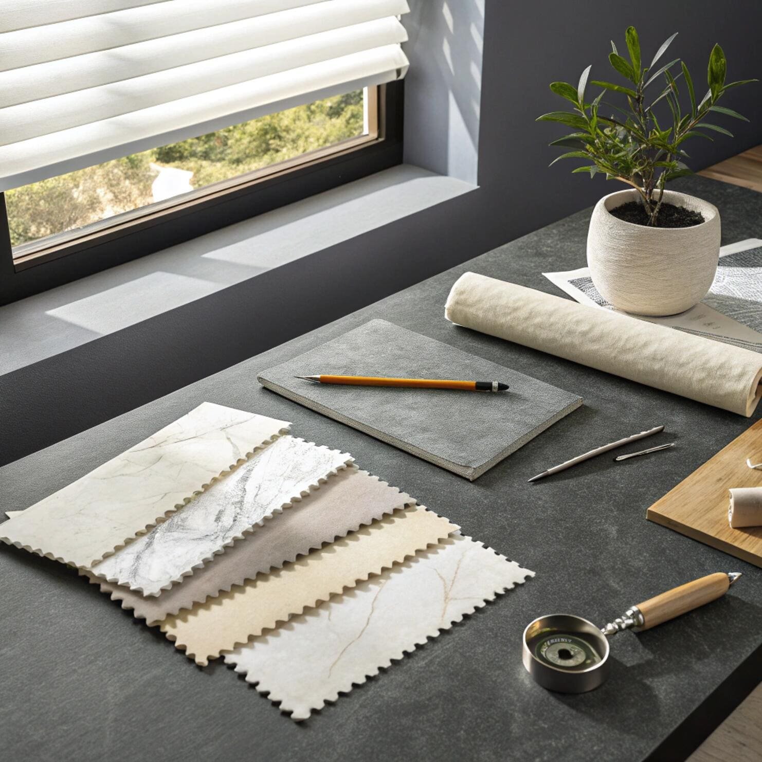 Window with daylight and fabric swatch samples