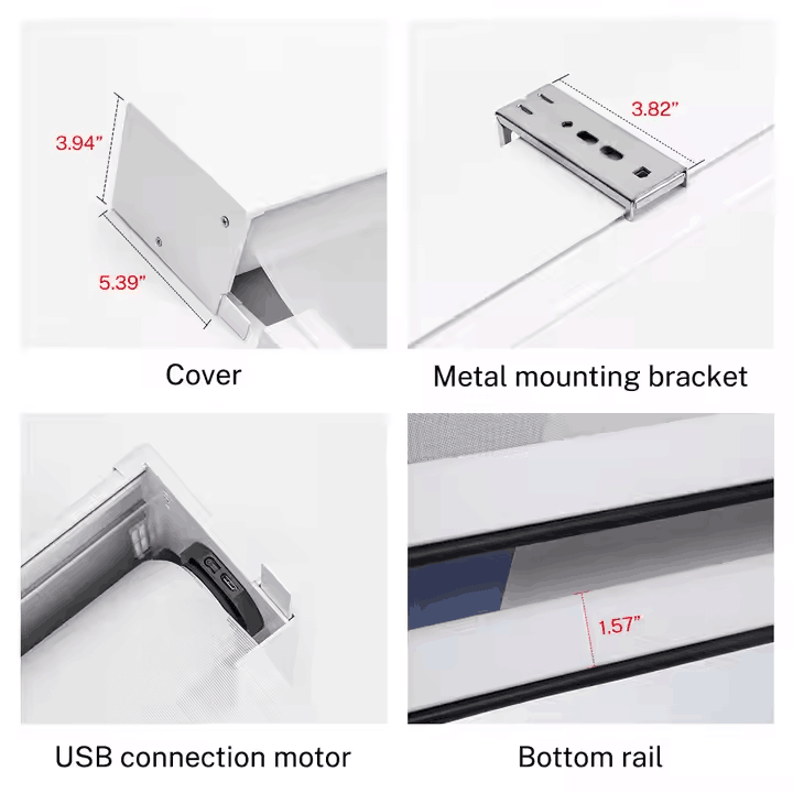 Roller blind hardware: cover, bracket, USB motor, bottom rail