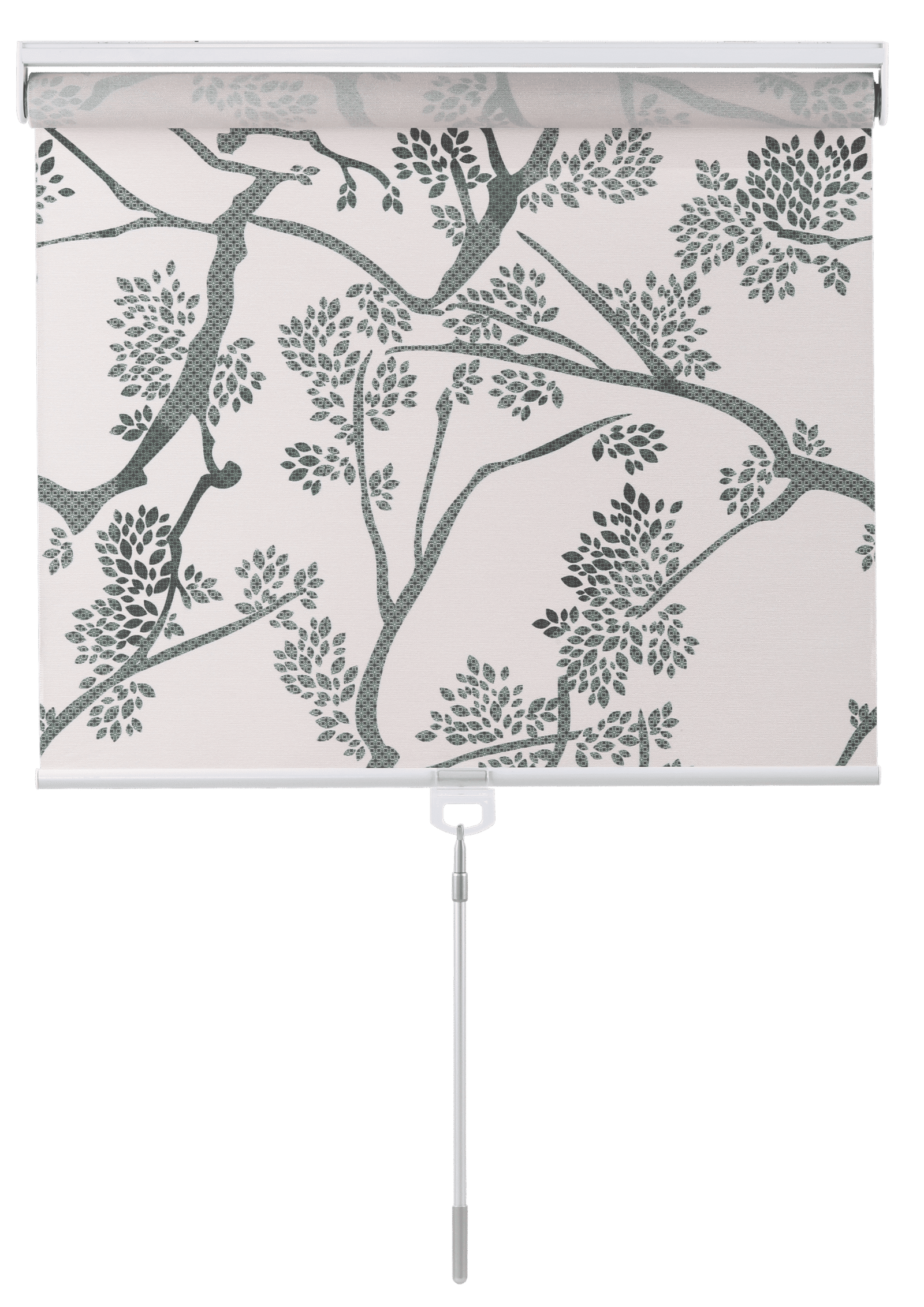 alternative text, Artistic roller blind with tree design in neutral shade