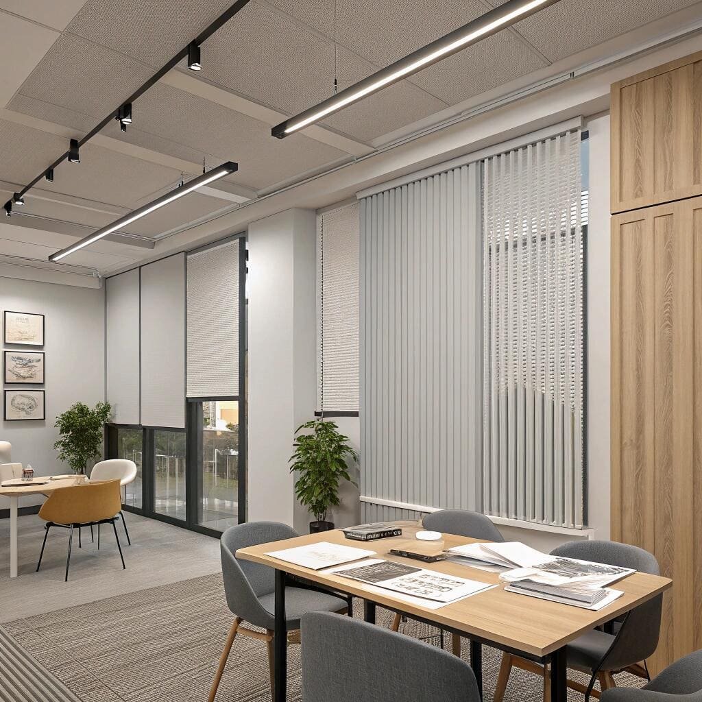 Modern office with mixed blinds and verticals