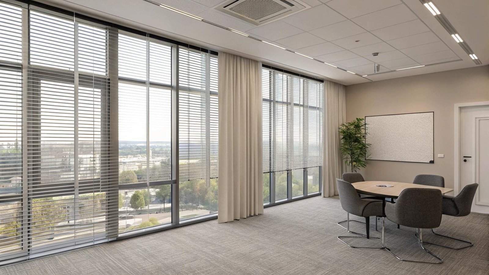 Modern meeting room with aluminum venetian blinds