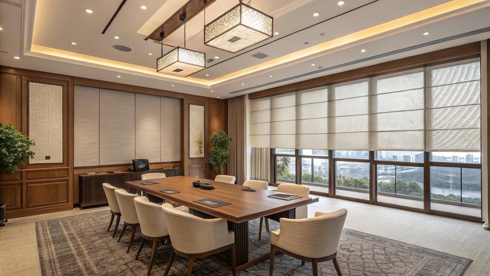 Premium boardroom with dual roller blinds