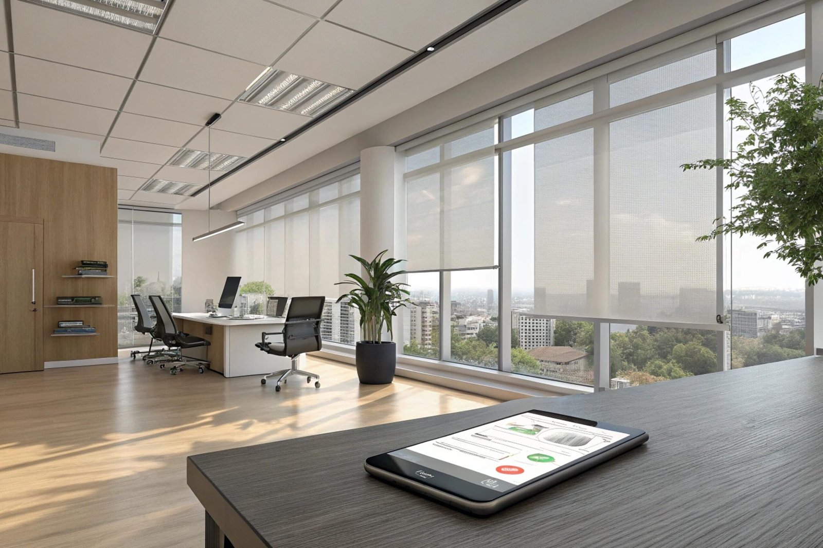 Smart commercial office with solar roller blinds