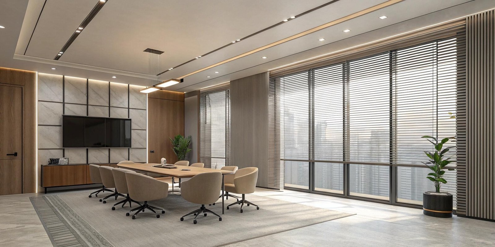 Luxury conference room with aluminum venetian blinds