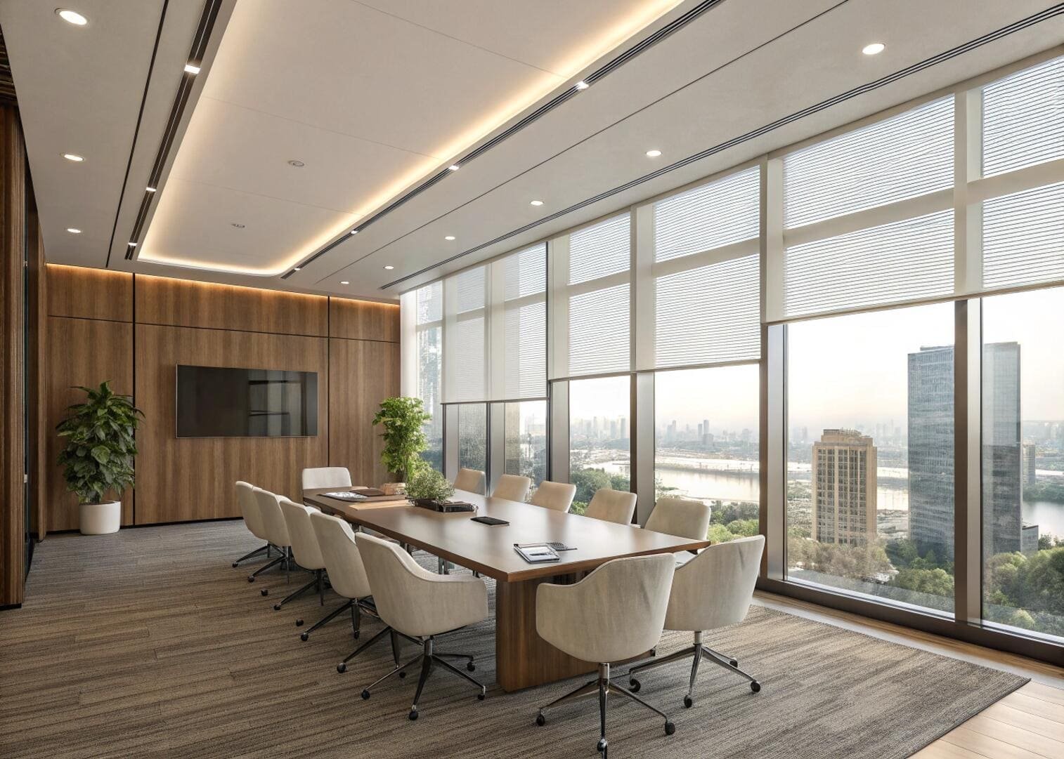 Executive conference room with sheer roller shades
