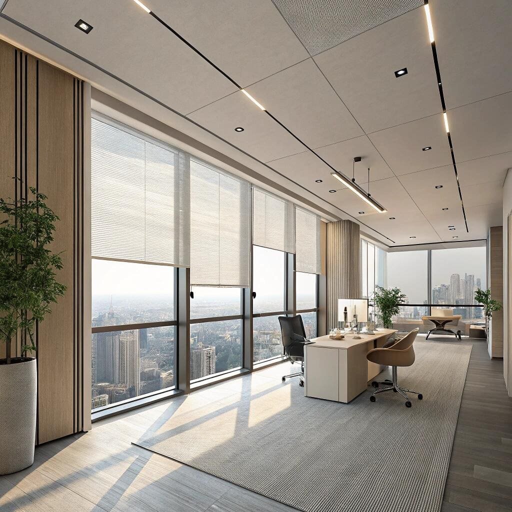 Executive office with light roller blinds