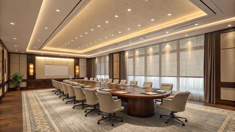 Executive boardroom with motorized roller blinds