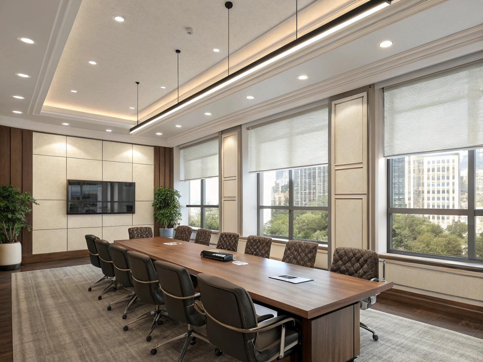 Executive boardroom with modern roller blinds