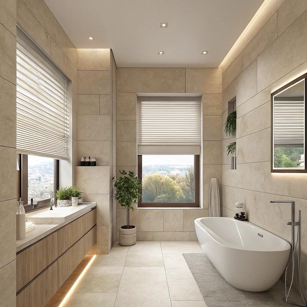 Luxury bathroom with roman blinds