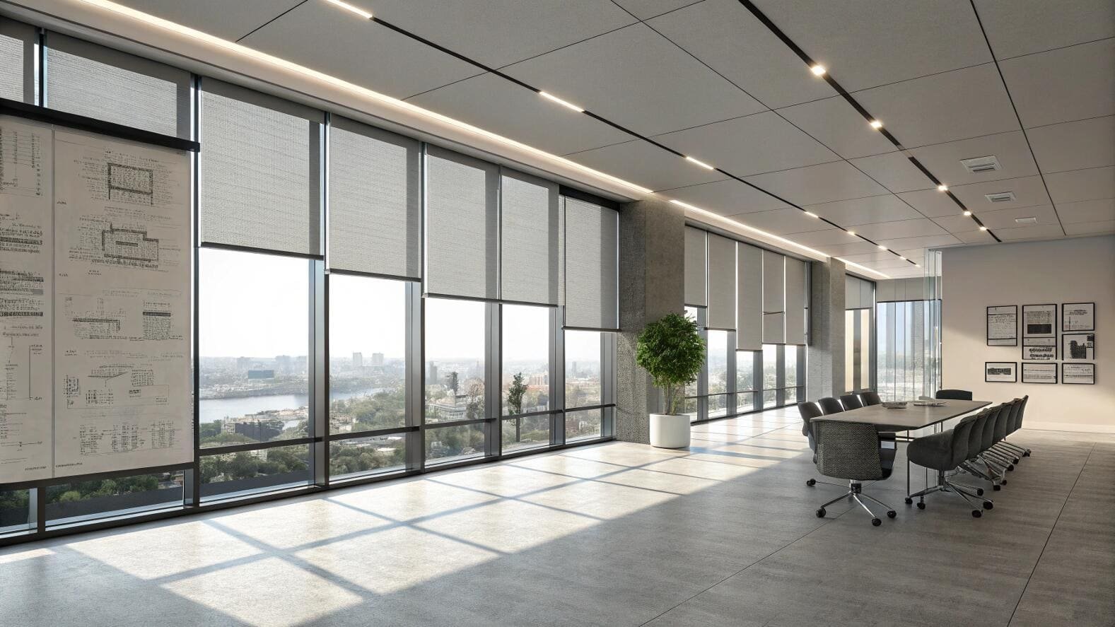 Large conference room with blackout roller blinds