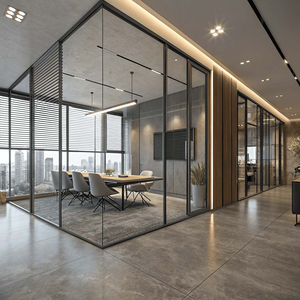 Modern office meeting room with black shades