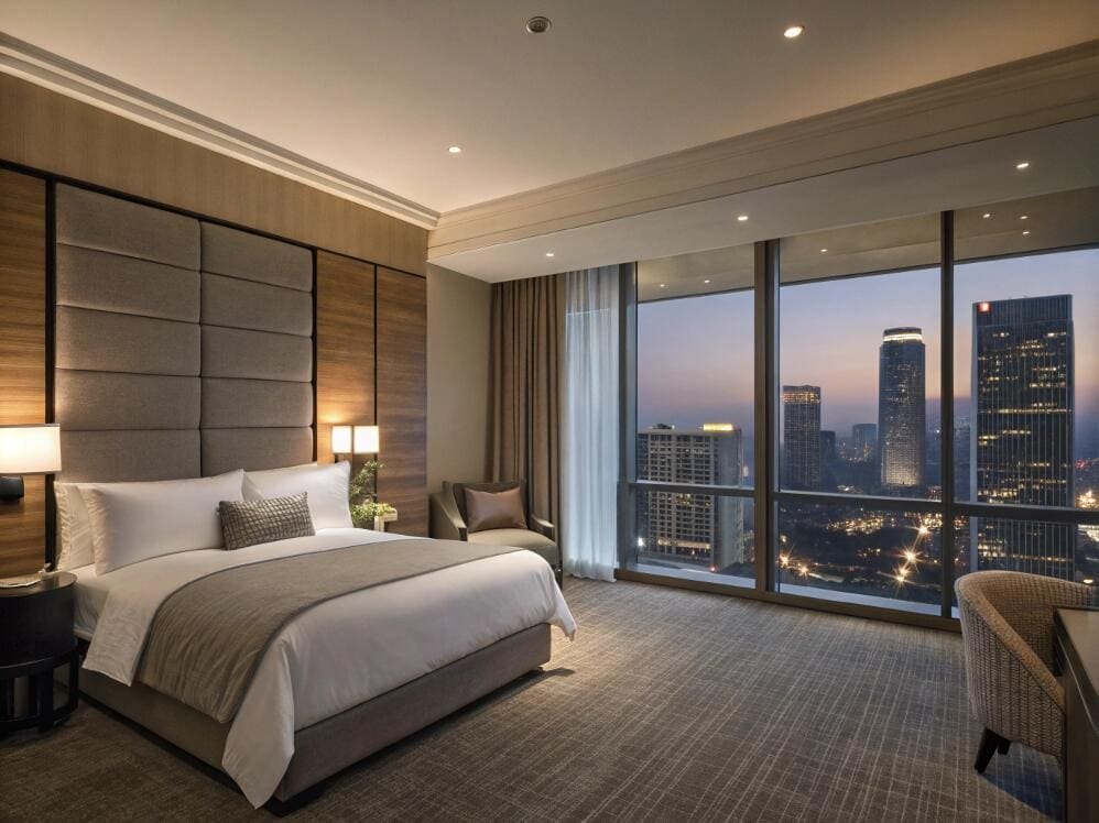 Smart shading solutions for floor-to-ceiling windows in luxury hotel and residential projects.
