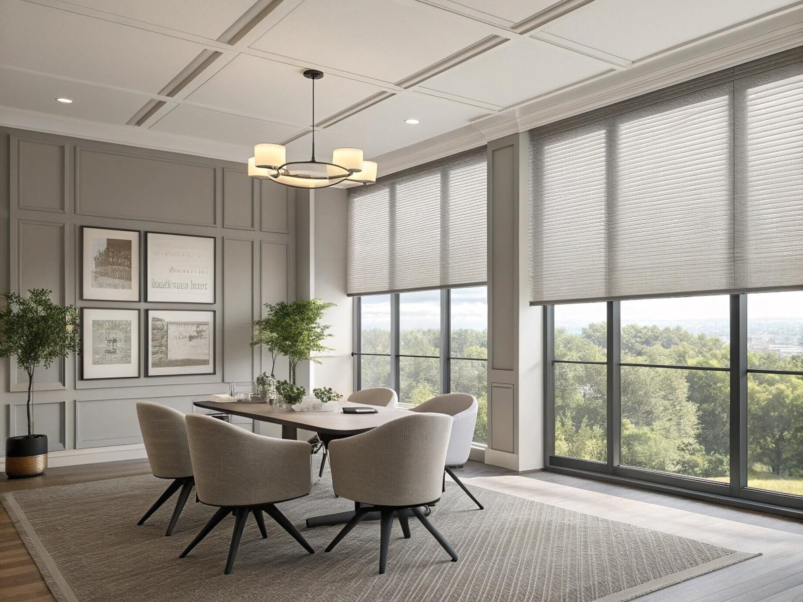 Elegant conference room solution with light-filtering cellular shades for a professional atmosphere.