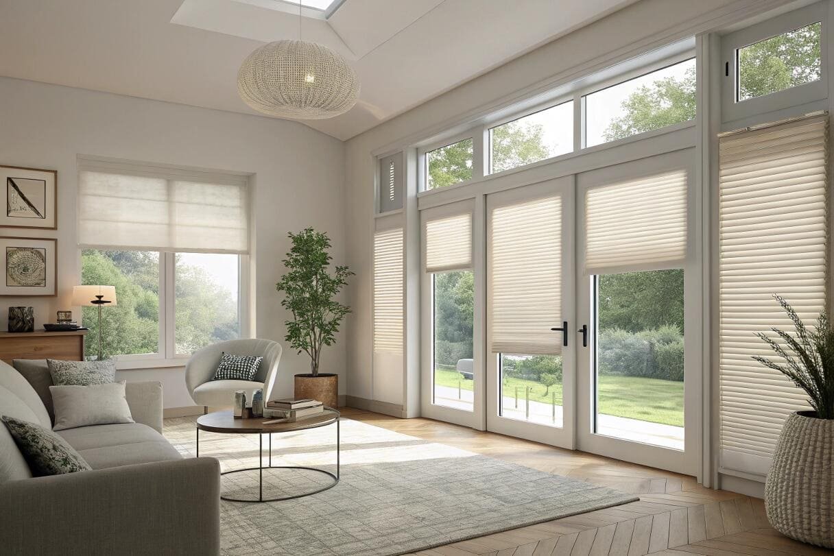 Coordinated cellular shades provide a clean, uniform look for various window styles.
